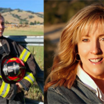 Bailey Farren in Firefighter gear and Susan Farren