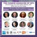 Chinese Massacre of 1871 event flyer. Photos of attendees and company logos