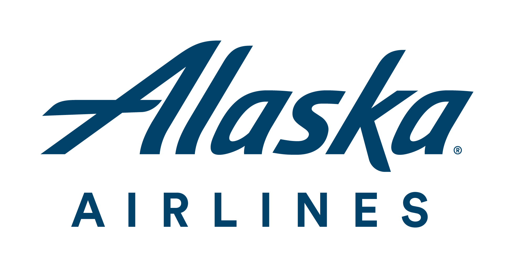 alaska airlines in blue writing