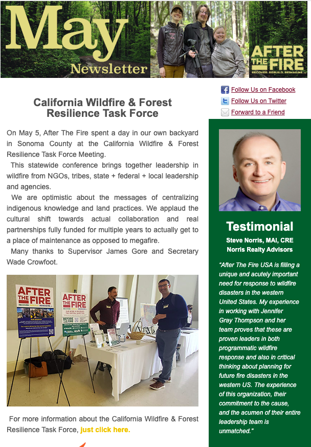 layout of the newsletter with header at top and green column on the right side