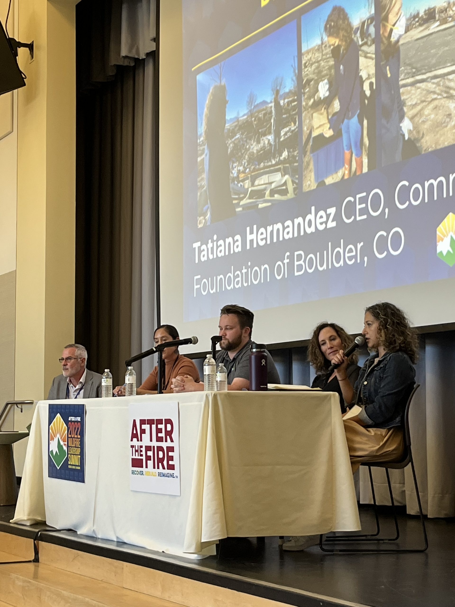 Tatiana Hernandez, CEO of the Community Foundation of Boulder, CO speaks on the panel about philanthropy after disaster