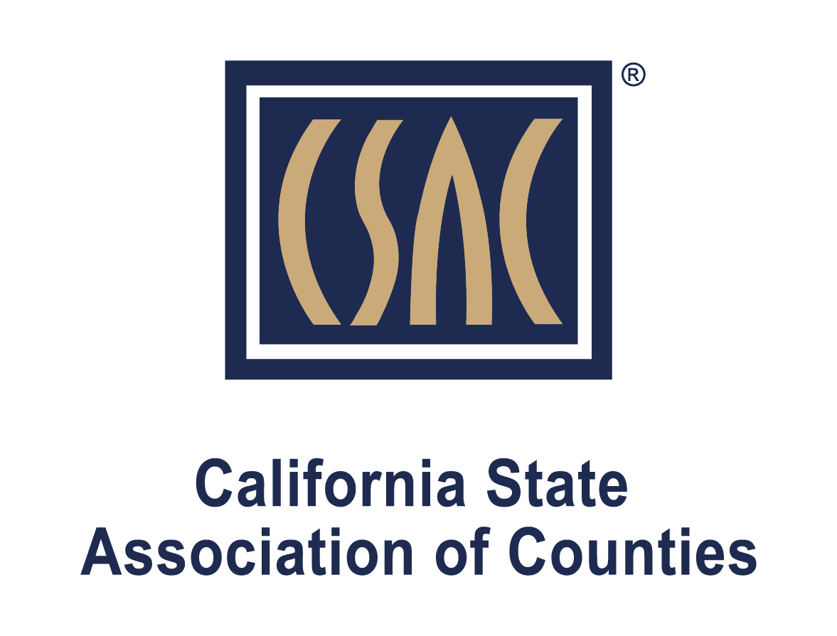 CSAC logo with gold letters on blue, above the text California State Association of Counties, highlighting its partners and supporters.