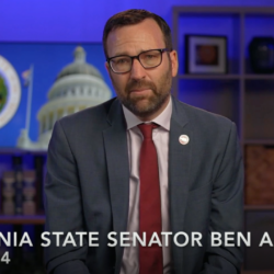 Man in a suit and glasses sits in front of a blurred background with text: California State Senator Ben Allen.
